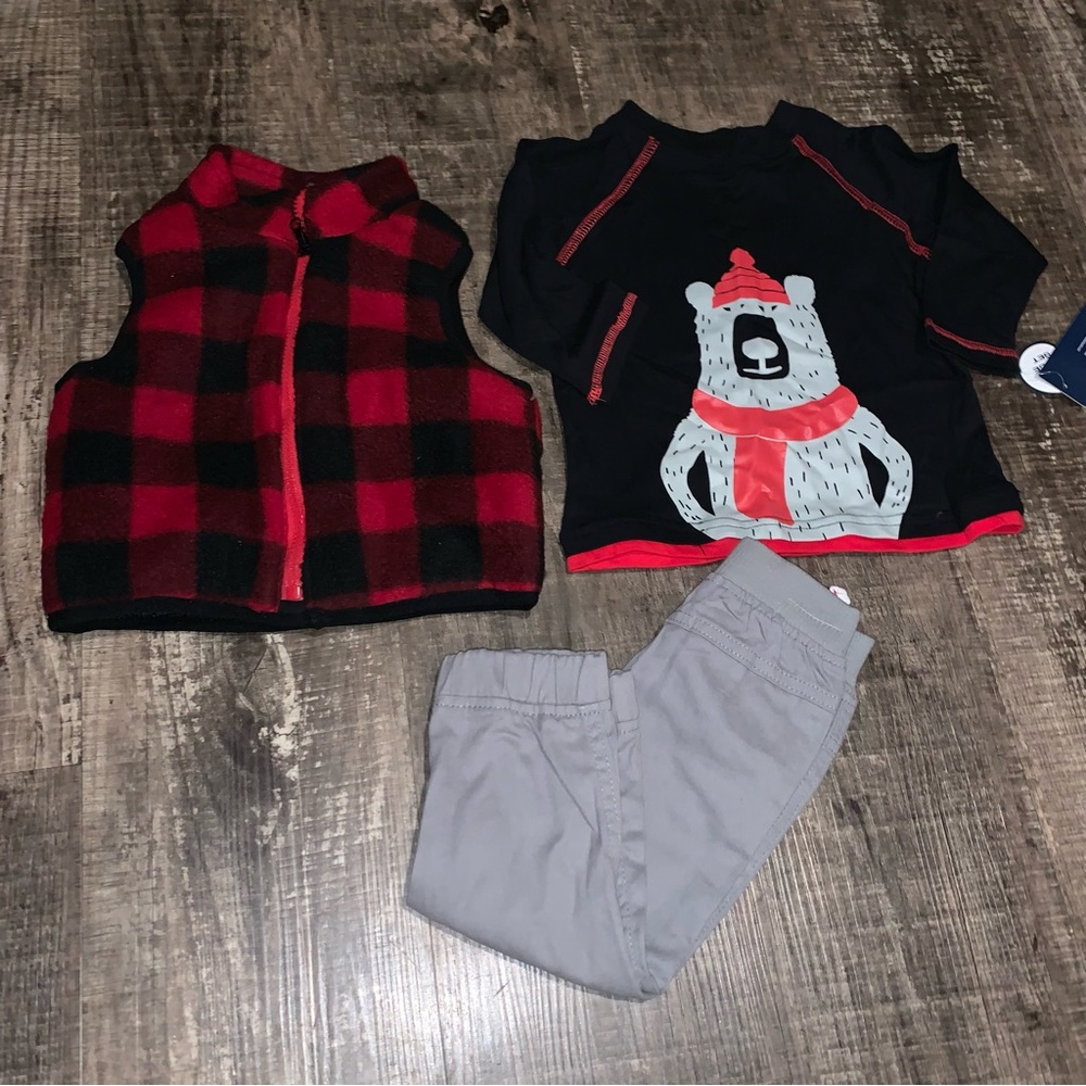 LIttle Rebels Christmas  black and red plaid puffer vest set